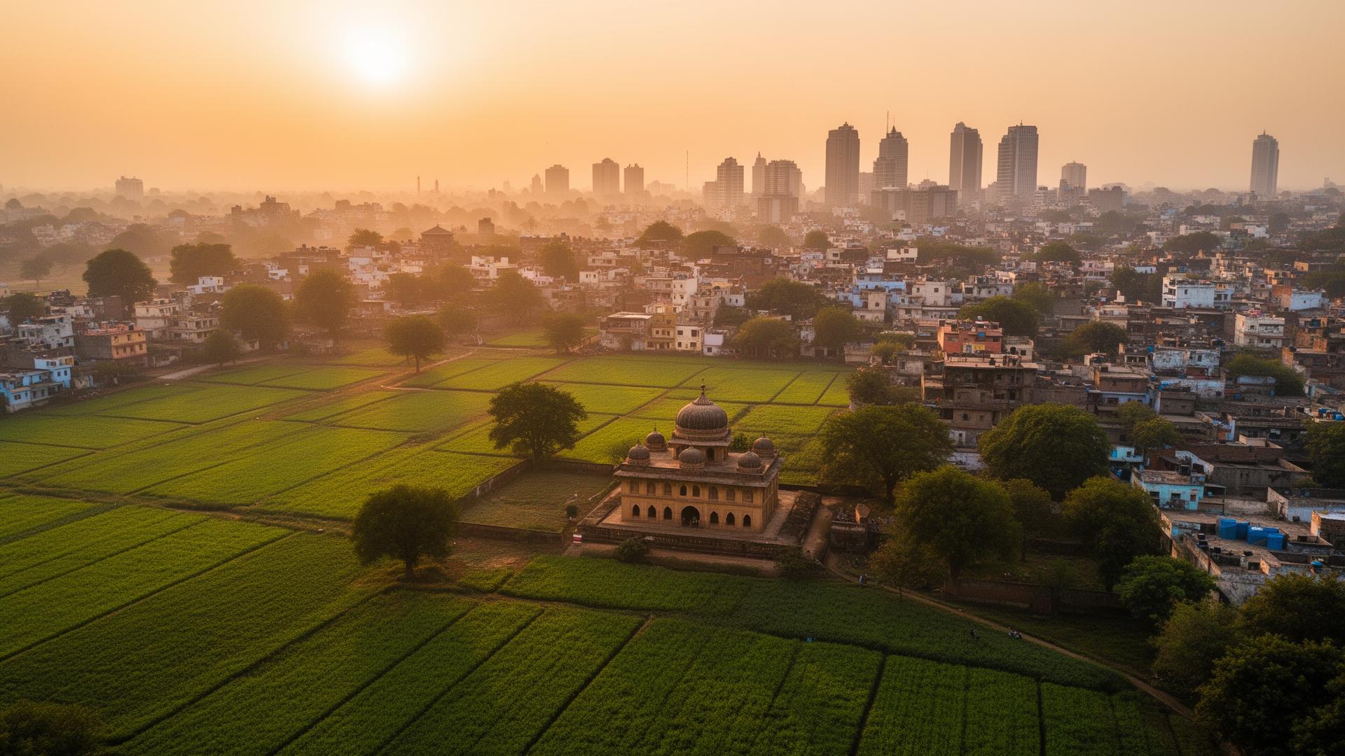 Aerial view of Karnal, Haryana at golden hour